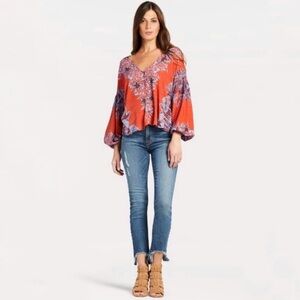 Free People Birds Of A Feather Boho Peasant Top Loose Oversized Size Small